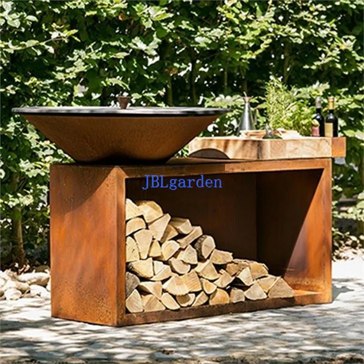 Large Rusty Corten Metal BBQ Grill