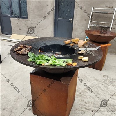 Corten Metal Firepit BBQ Grill