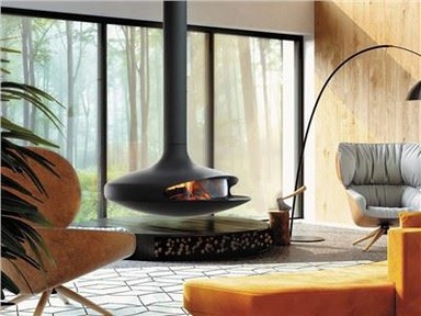 Puuküttega ümmargune rippkamin